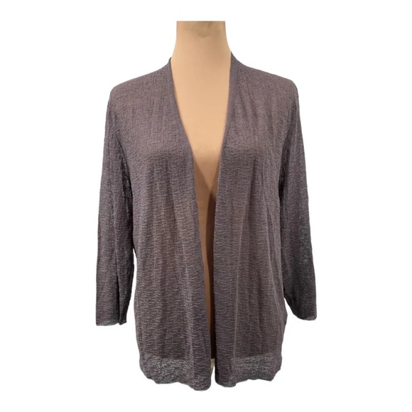 Eileen Fisher Fine Organic Linen Short Cardigan Crepe Knit Luna Purple XL $188 - Picture 3 of 10